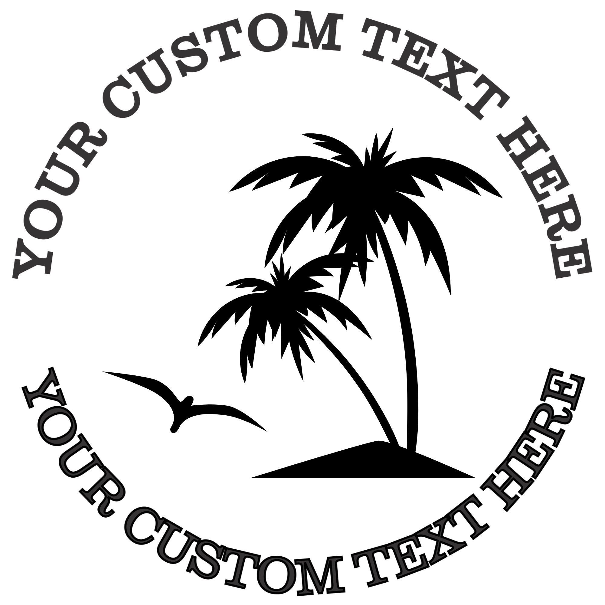 Two Palm Trees with a Flying Bird  Self-Inking Custom Rubber Stamp | Personalized Return Address Stamp | Name & Address Customizable | 1.6" In Diameter Self Inking Rubber Stamp (SH-76830)