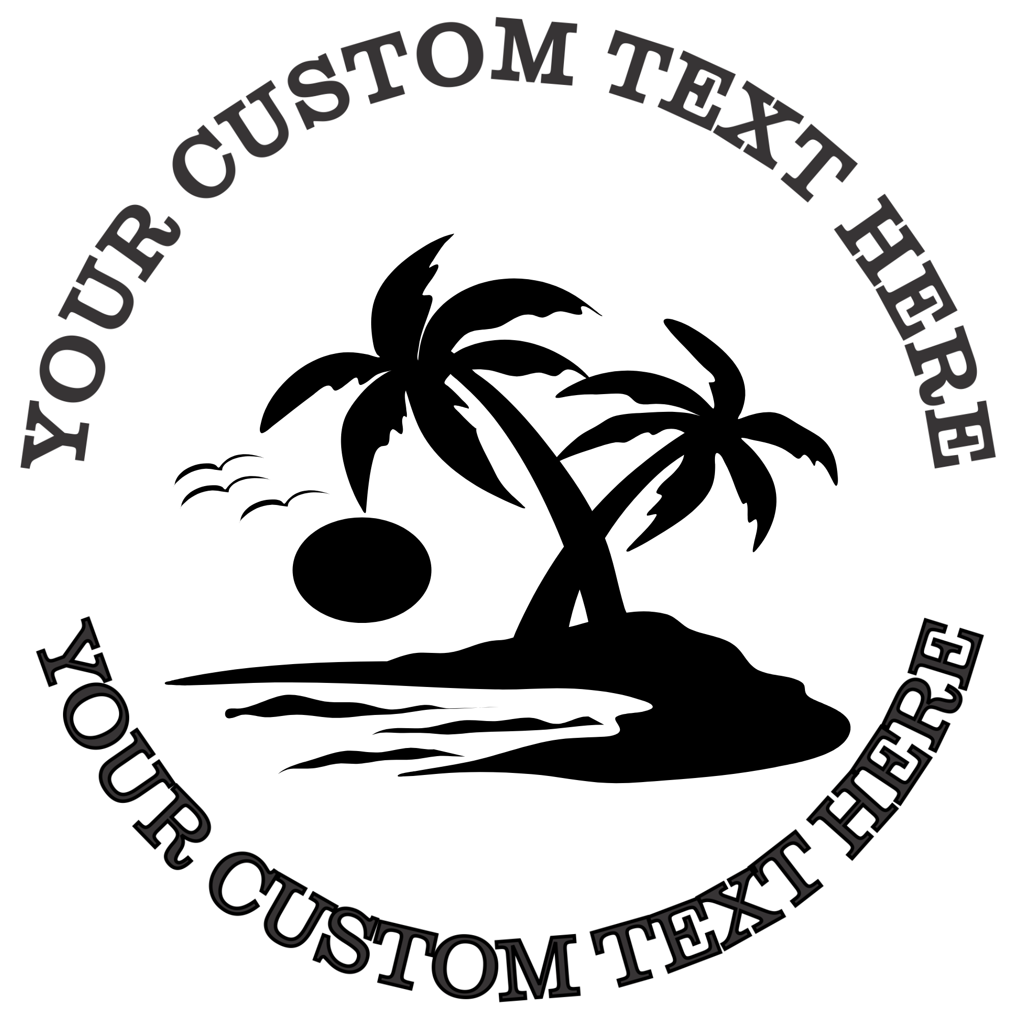 Two Palm Trees at Sunset  Self-Inking Custom Rubber Stamp | Personalized Return Address Stamp | Name & Address Customizable | 1.6" In Diameter Self Inking Rubber Stamp (SH-76831)