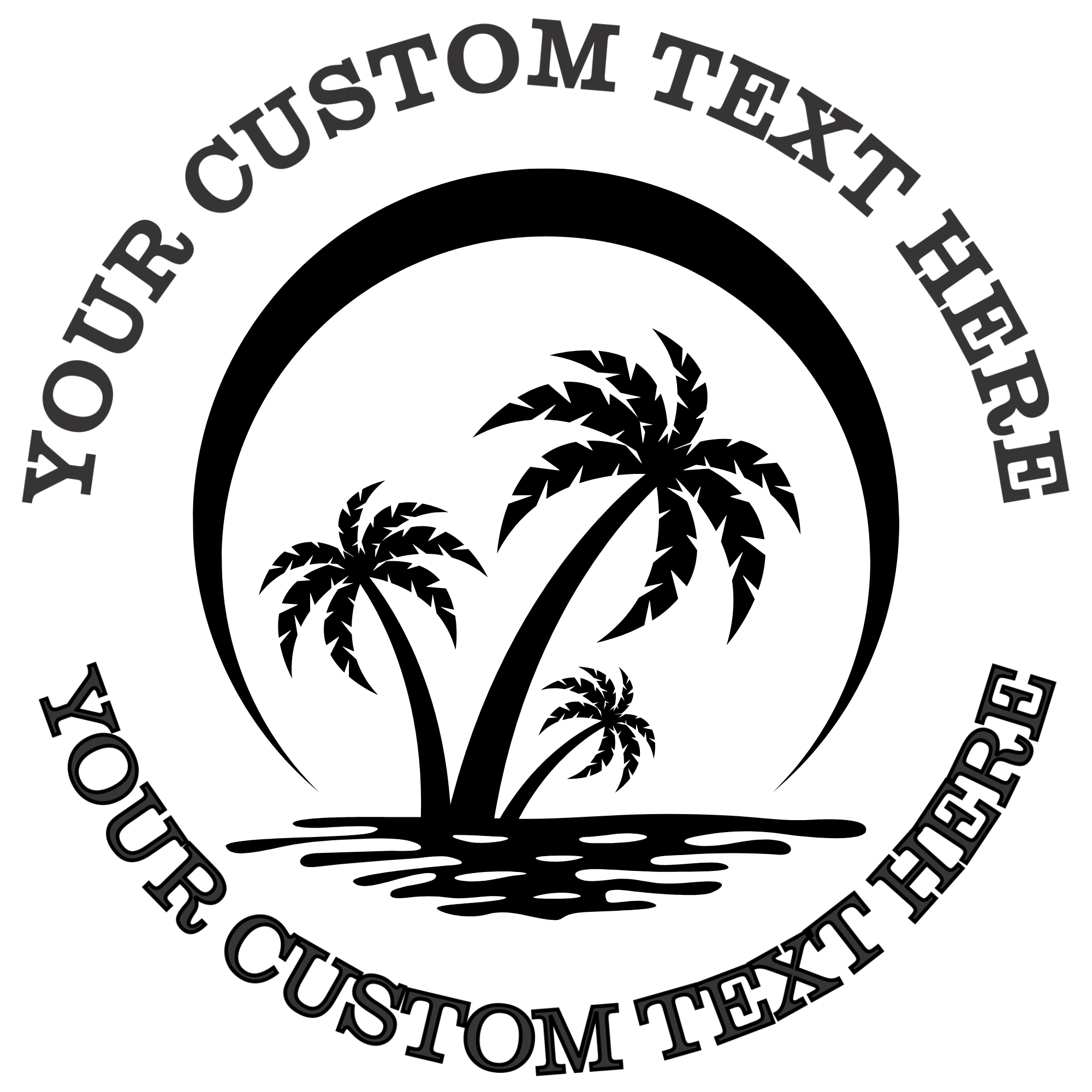 Three Palm Trees in a Half Circle  Self-Inking Custom Rubber Stamp | Personalized Return Address Stamp | Name & Address Customizable | 1.6" In Diameter Self Inking Rubber Stamp (SH-76832)