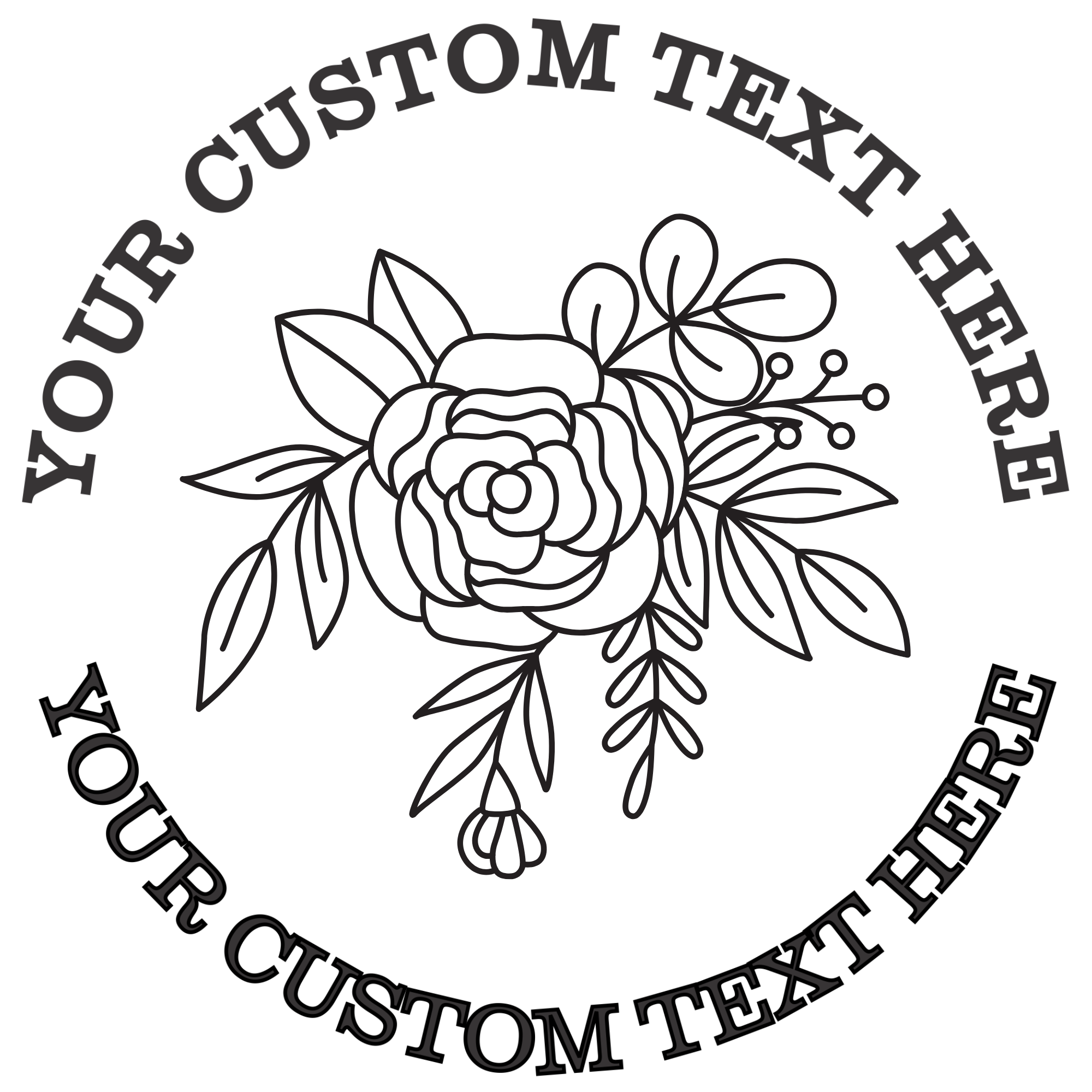 Large Flower with Leaves Outline  Self-Inking Custom Rubber Stamp | Personalized Return Address Stamp | Name & Address Customizable | 1.6" In Diameter Self Inking Rubber Stamp (SH-76838)