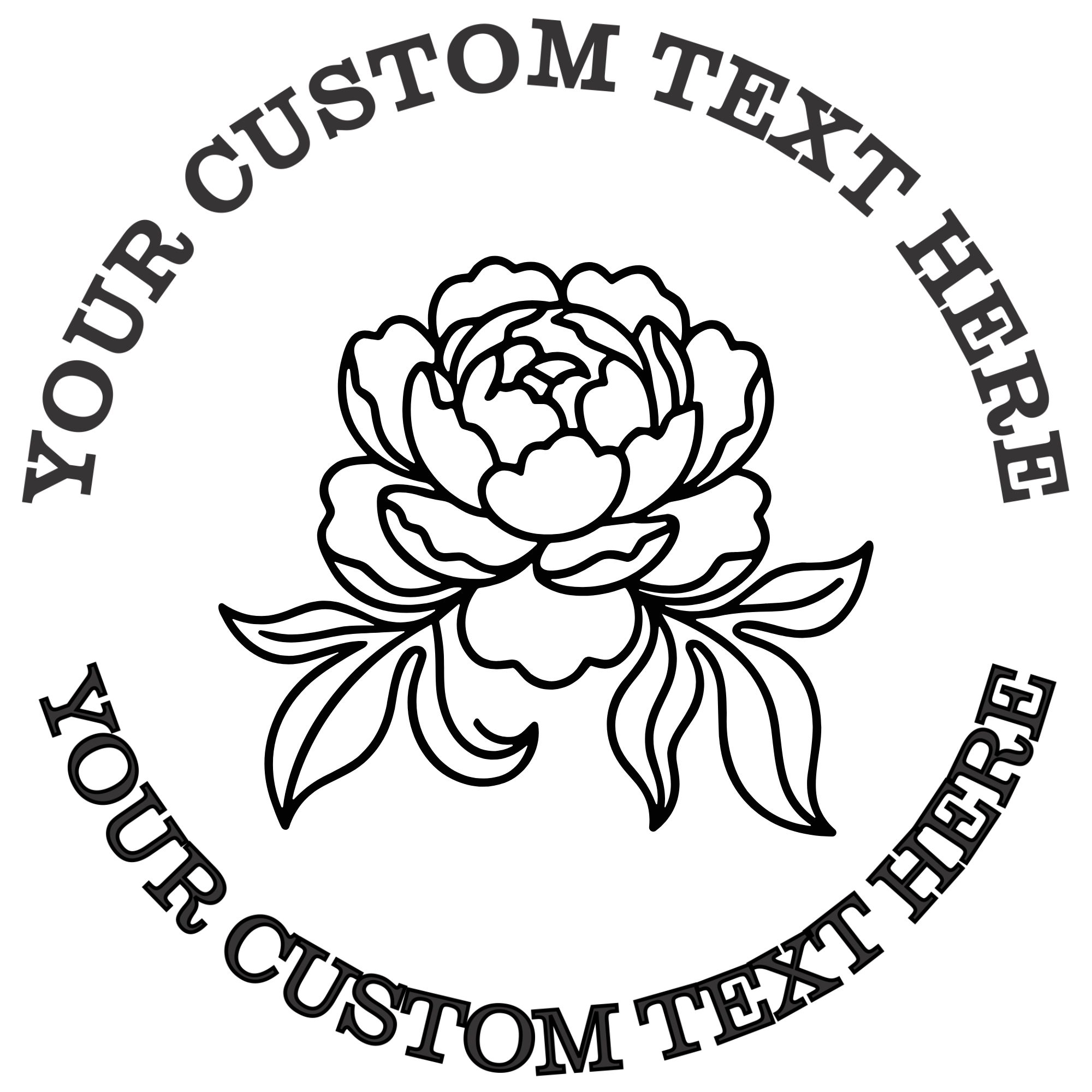 Large Peony Flower with Two Leaves  Self-Inking Custom Rubber Stamp | Personalized Return Address Stamp | Name & Address Customizable | 1.6" In Diameter Self Inking Rubber Stamp (SH-76844)