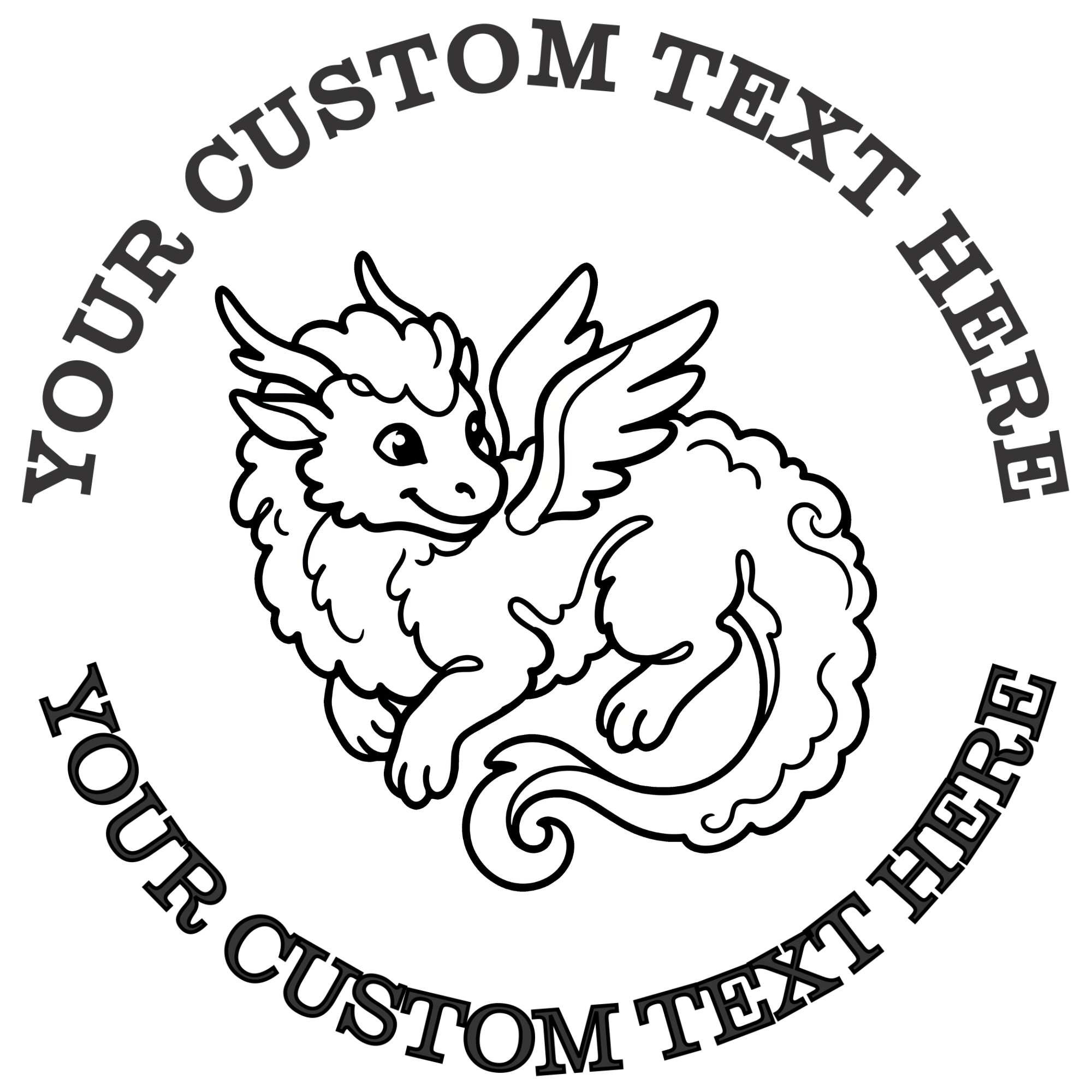 Cute Baby Dragon Outline  Self-Inking Custom Rubber Stamp | Personalized Return Address Stamp | Name & Address Customizable | 1.6" In Diameter Self Inking Rubber Stamp (SH-76848)