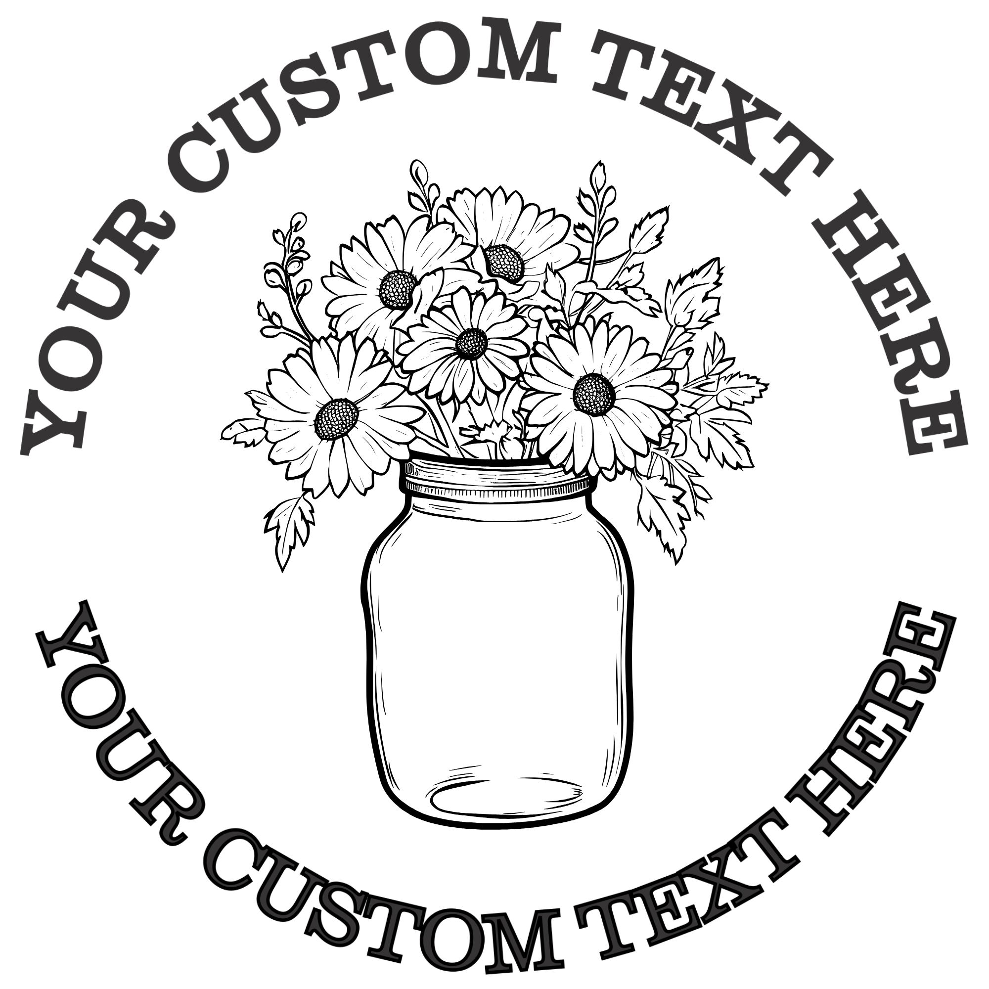 Flower Arrangement in a Mason Jar  Self-Inking Custom Rubber Stamp | Personalized Return Address Stamp | Name & Address Customizable | 1.6" In Diameter Self Inking Rubber Stamp (SH-76850)