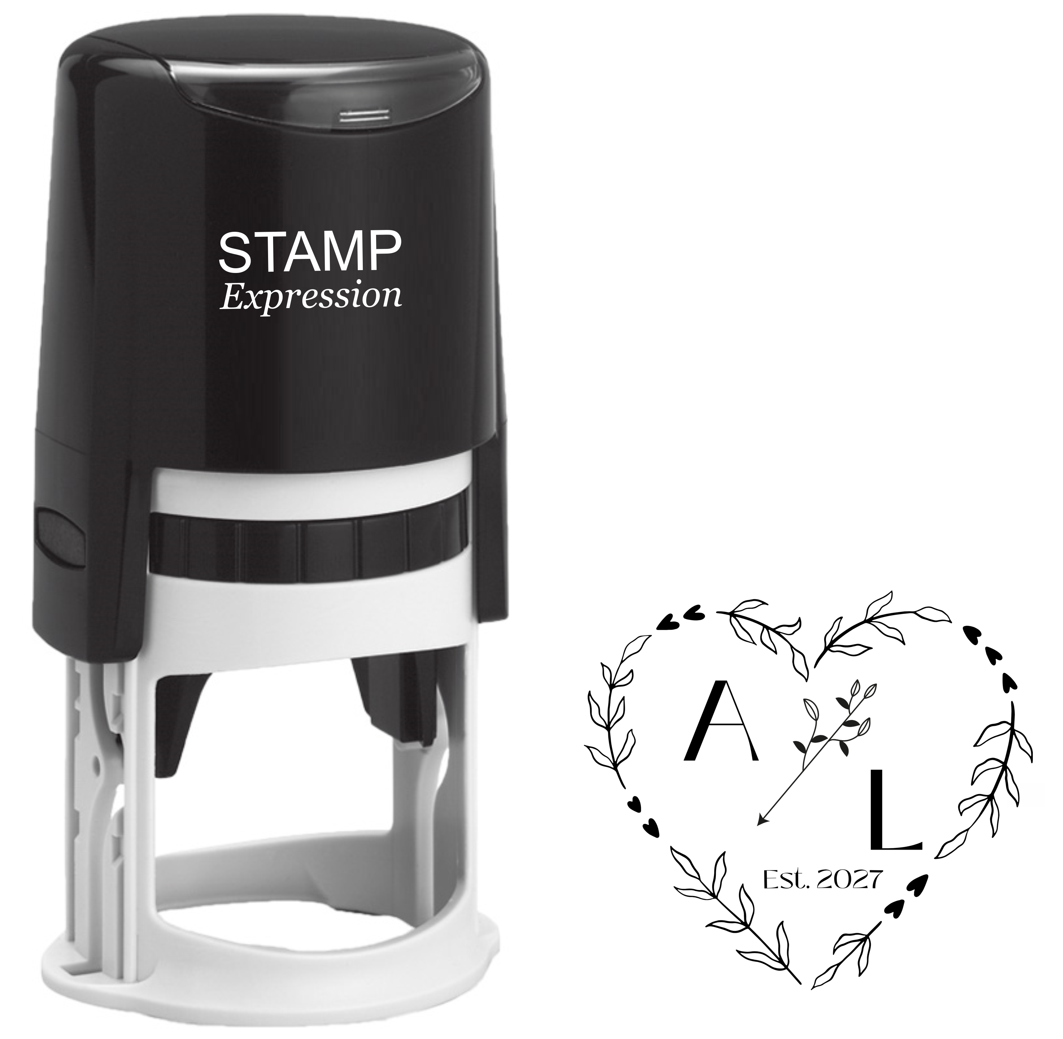 A & L Floral Frame Wedding Stamp With Date