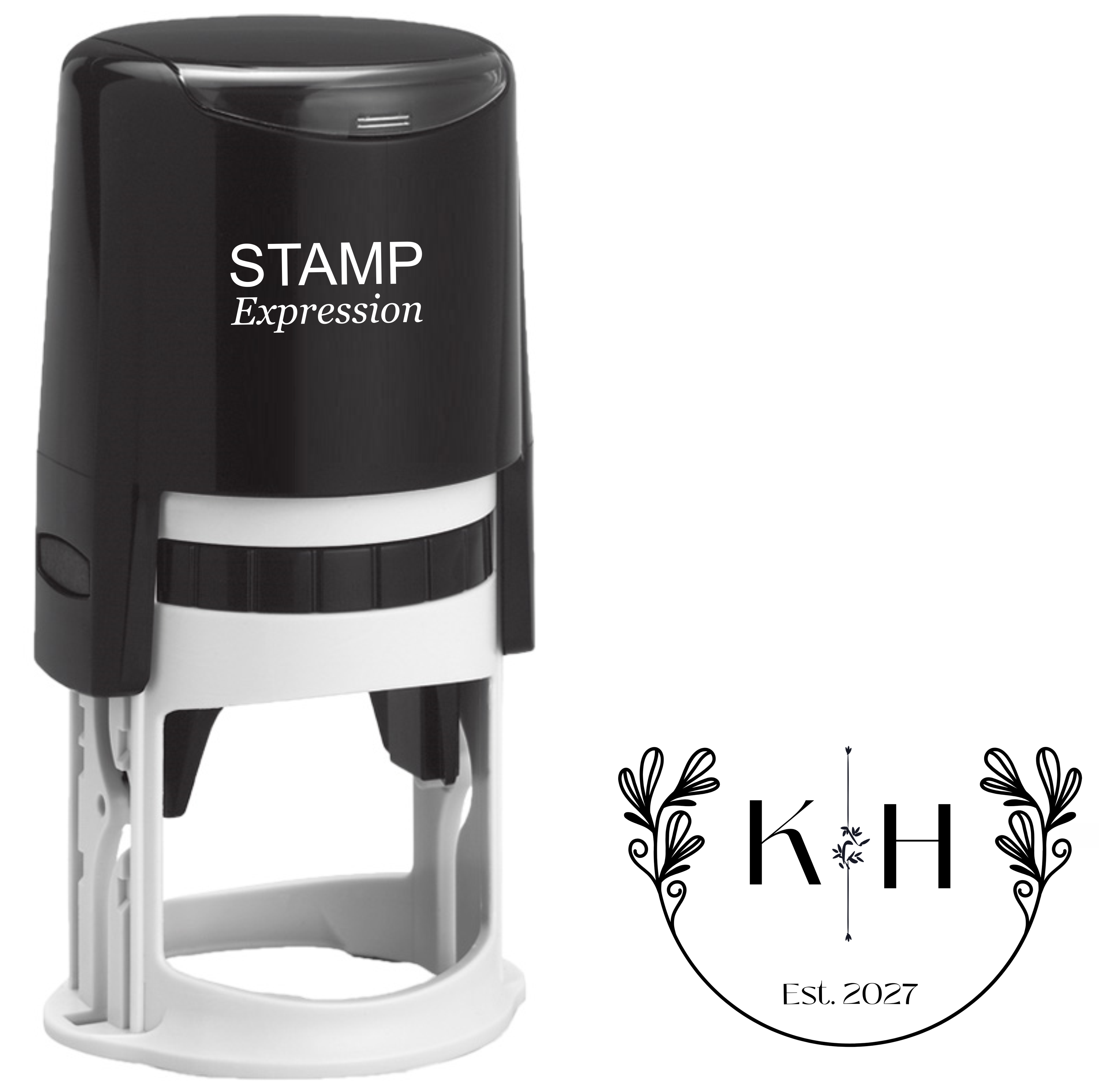 K & H Floral Frame Wedding Stamp With Date