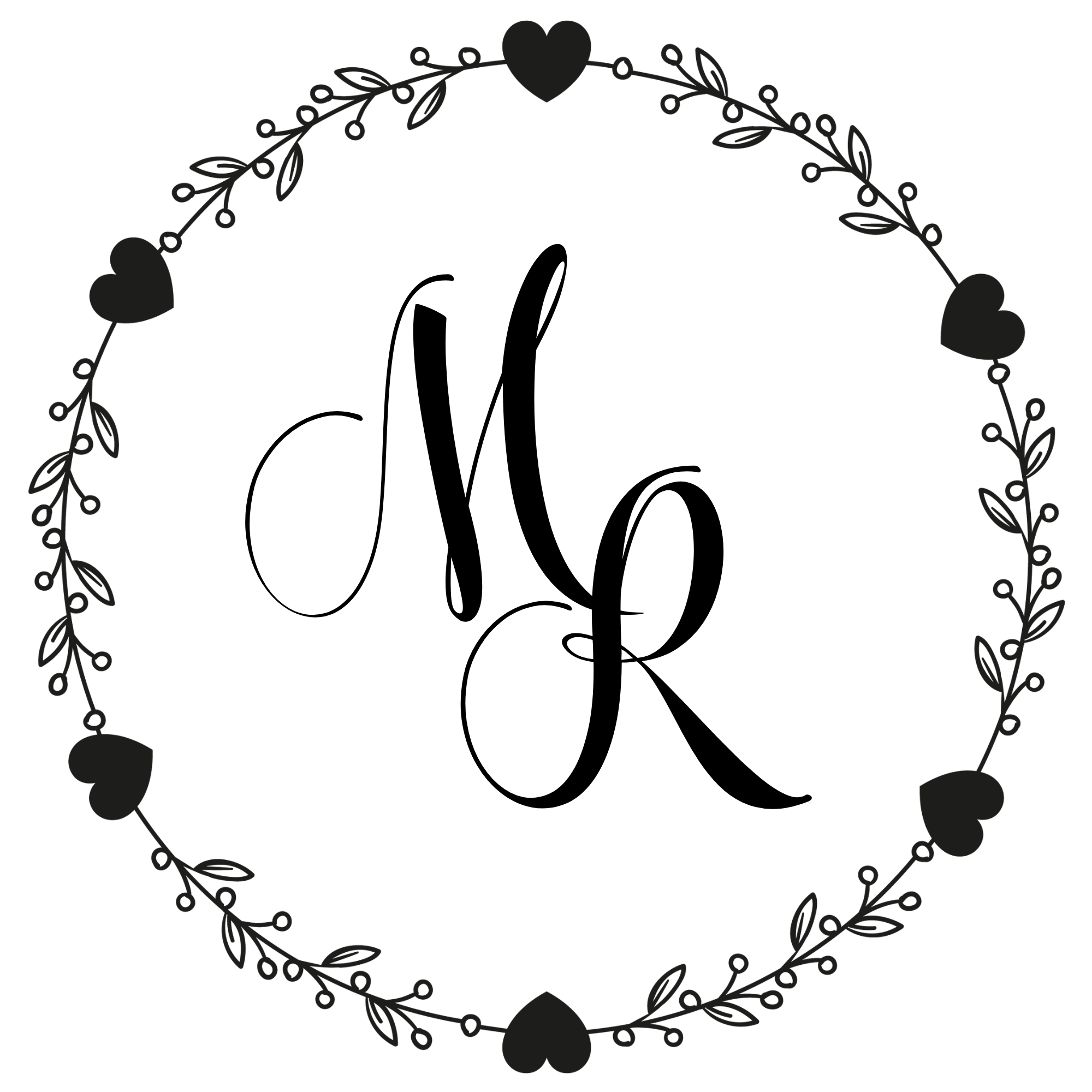 M & R Floral Heart Border Wedding Stamp