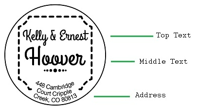 Dotted Frame Custom Return Address Stamp - Self Inking. Personalized rubber stamp with lines of text