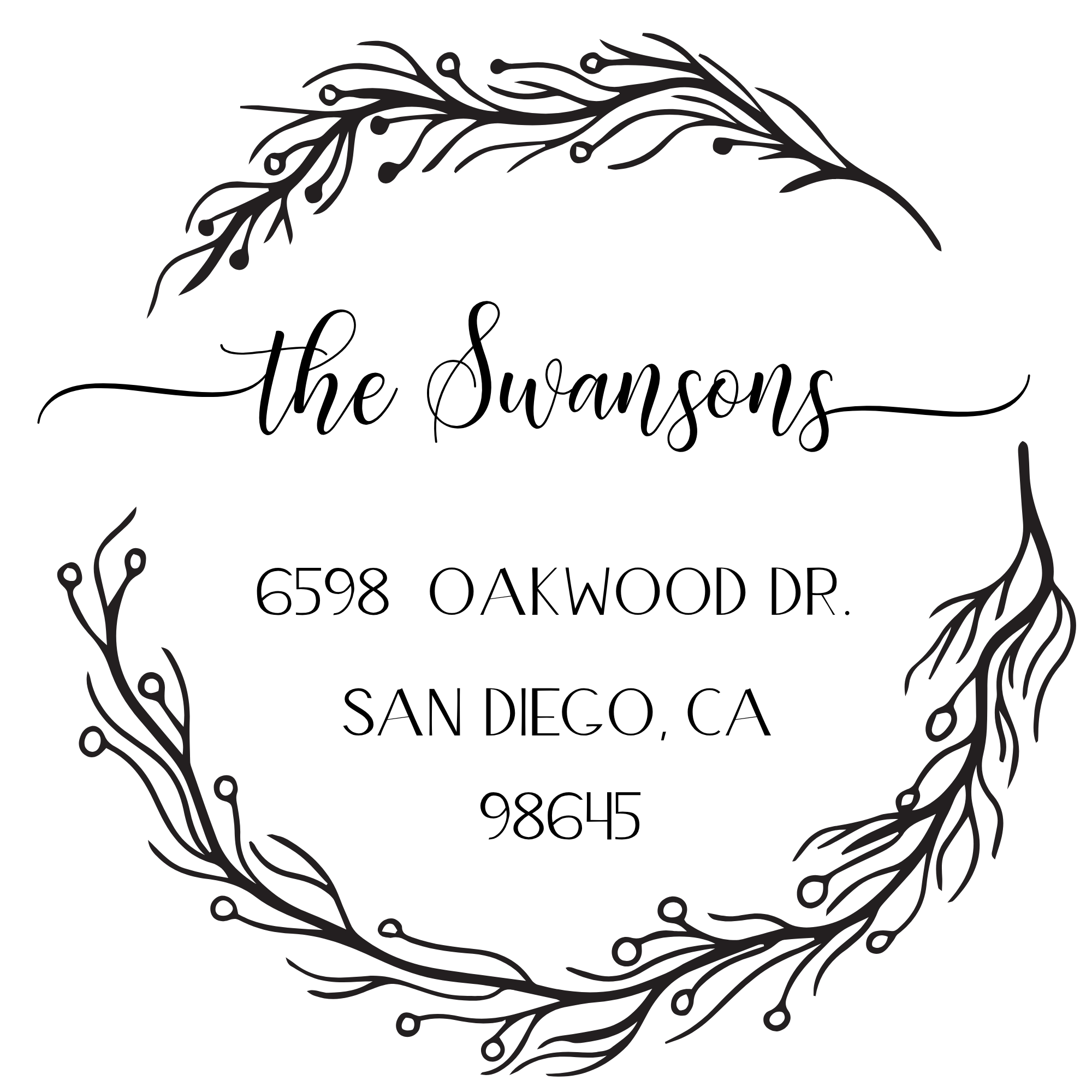 The Swansons Floral Frame Address Stamp