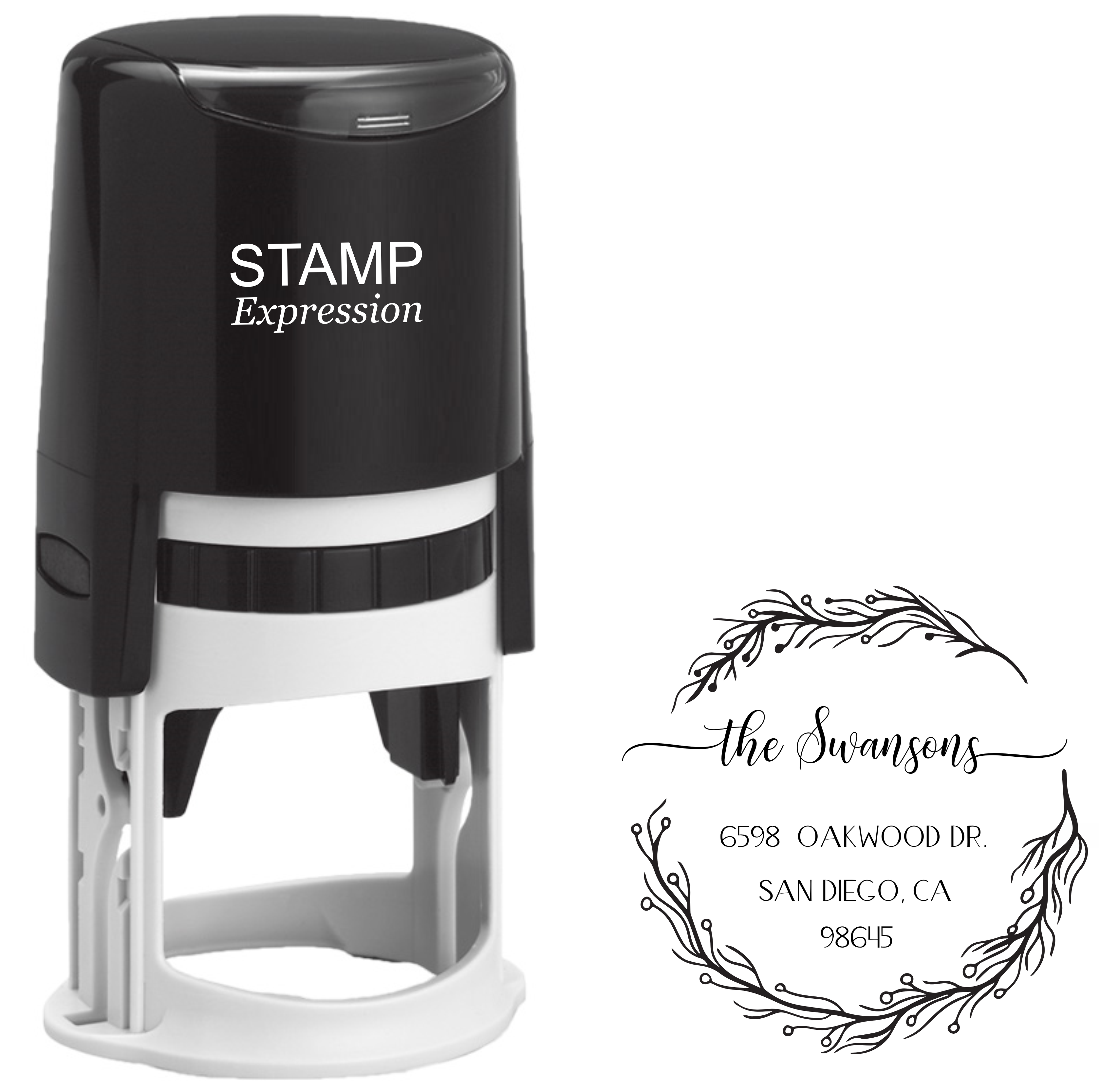 The Swansons Floral Frame Address Stamp
